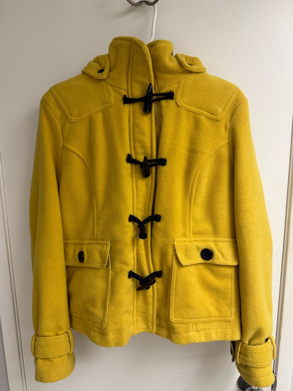 Black Poppy Mustard Yellow Wool Coat